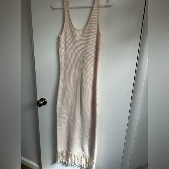 Future Collective with Alani Noelle Crochet Fringe Hem Boho Midi Dress Tan - Picture 5 of 5